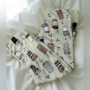 NWT Weekending Teal Coffee Print Pajama Pants Size L